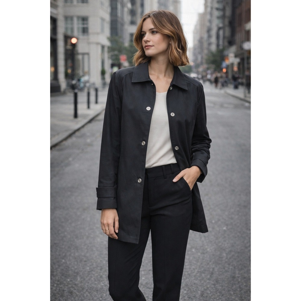 NWT Dennis Basso Minimalist Button Front Jacket Black Lightweight‎ XS